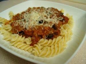 eggplant tomato sauce on pasta
